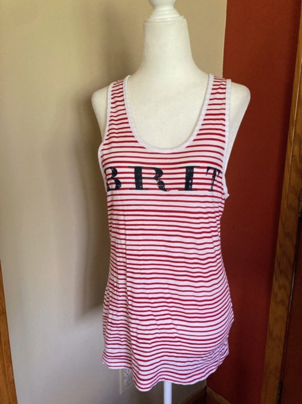 Burberry Brit Women’s Cotton Red & White Stripe Scoop Neck Tank Top Size S